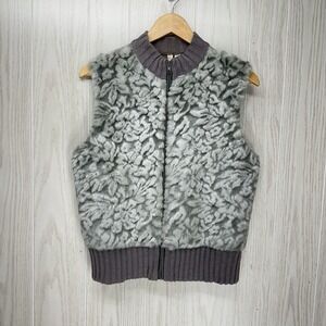 Tiara Faux Fur Sweater Vest Womens Large Gray Full Zip Sleeveless Casual